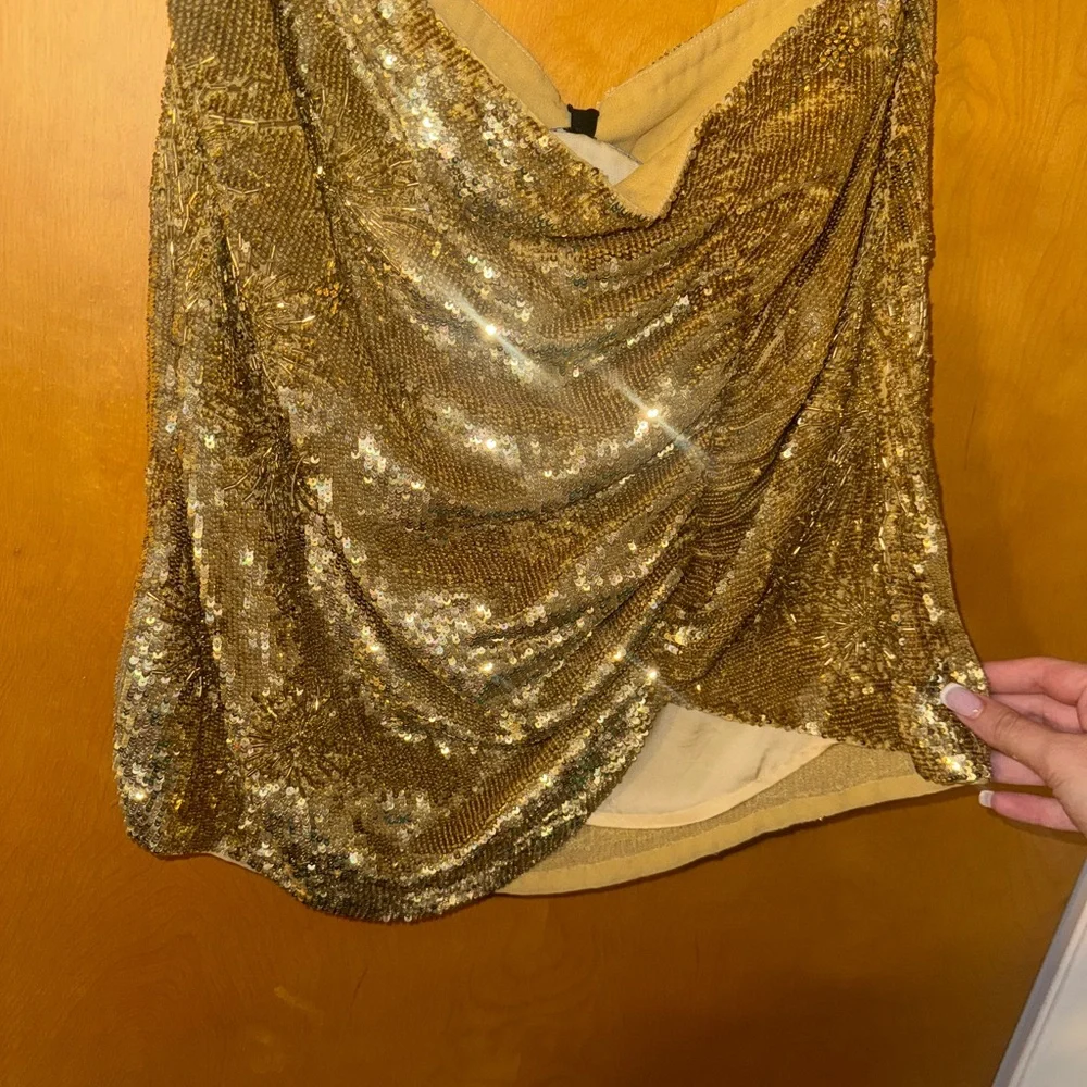 Retrofete Gold Sequin Draped Mini Skirt - NWT Size M - Picture 6 of 10
